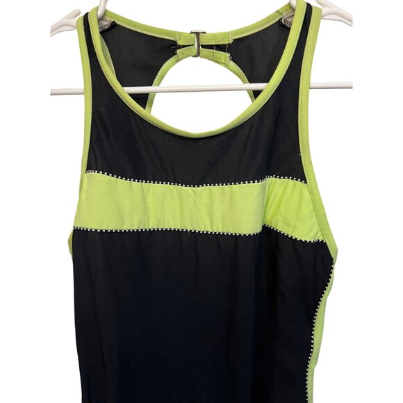 Black & Neon Green One-Piece Swimsuit With Open Back & Built-In Bra By Miraclesu - Picture 2 of 13